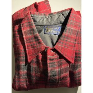 VTG 60s Pendleton Wool Flannel Shirt Red Black Plaid Made In USA Size 16